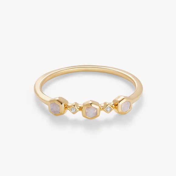 Kendra Scott Davie 18k Gold Trio Band Ring in Rainbow Moonstone Size 9 - Picture 1 of 6